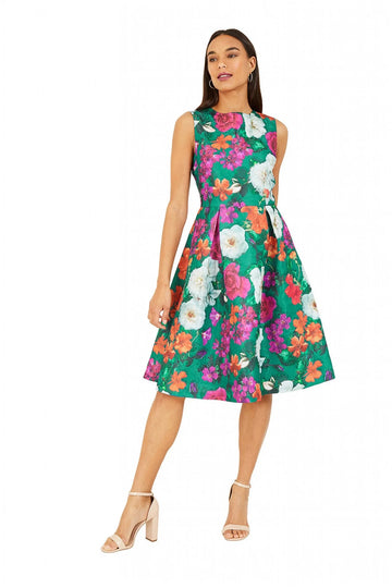 Green Floral Jacquard Skater Dress Yumi